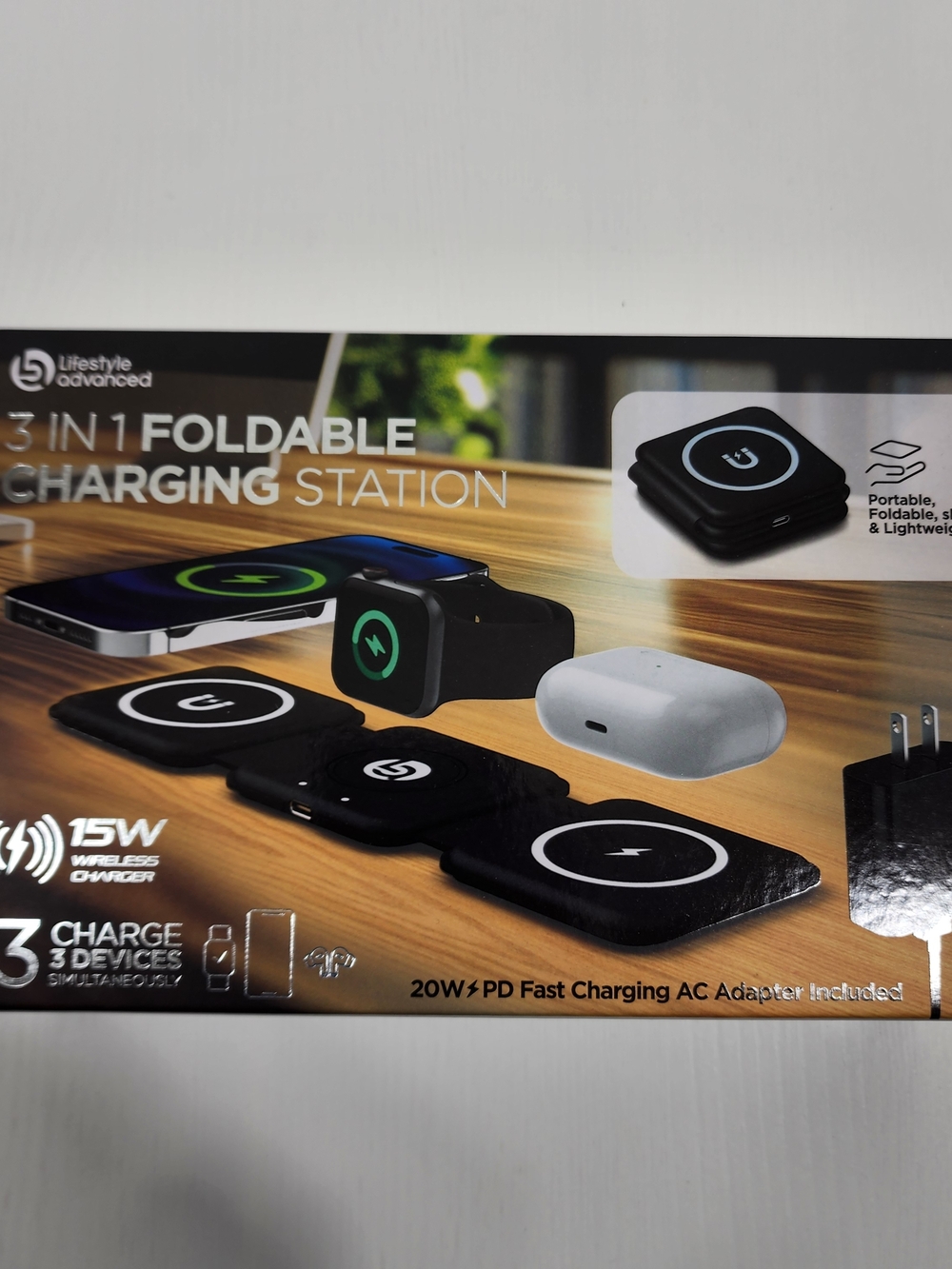 3-in-1 Foldable Wireless Charging Station - Black